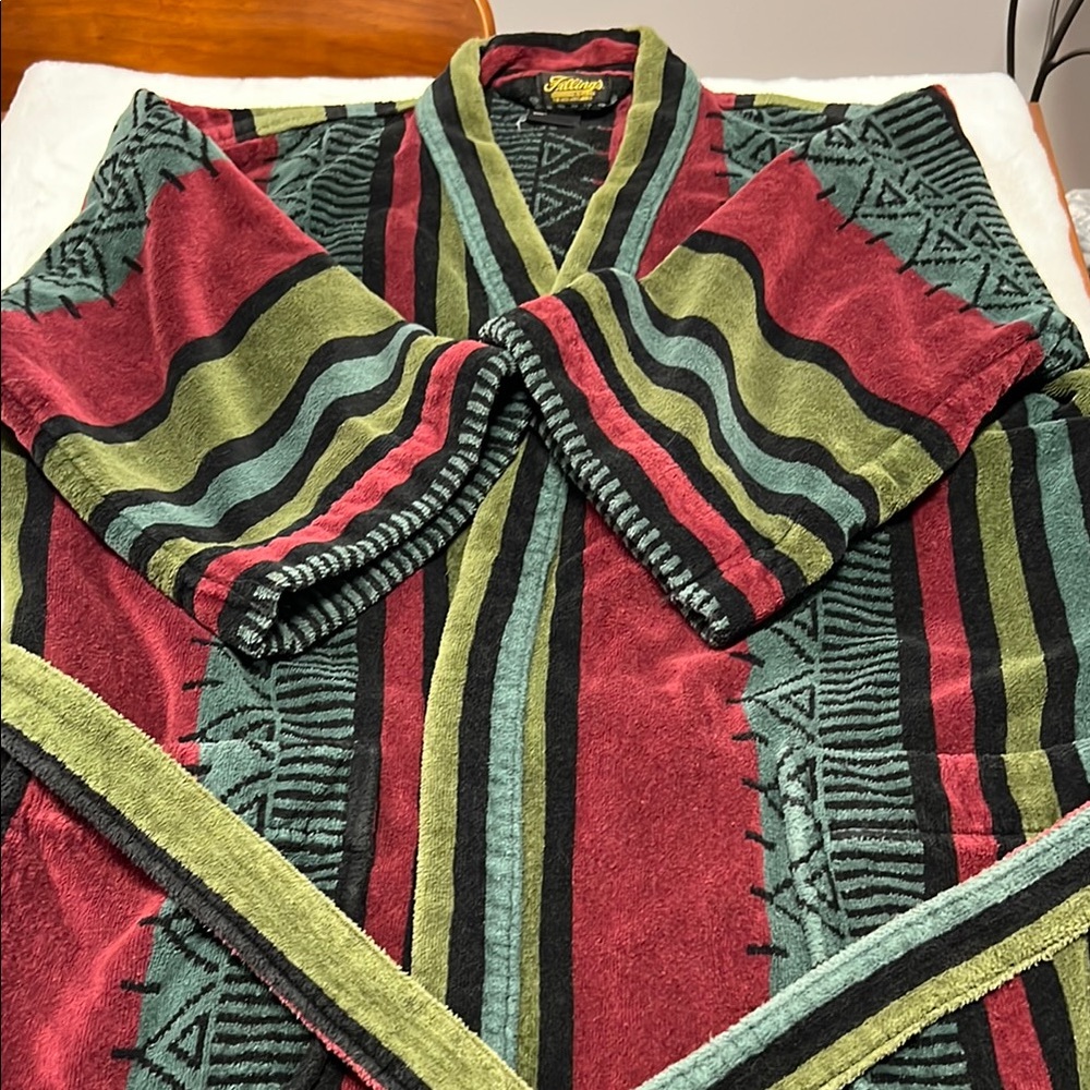Vibrant Striped Robe with Geometric Design
